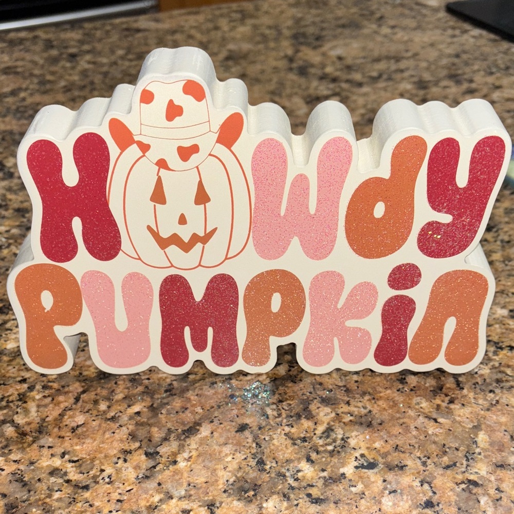Howdy Pumpkin Glitter Sign